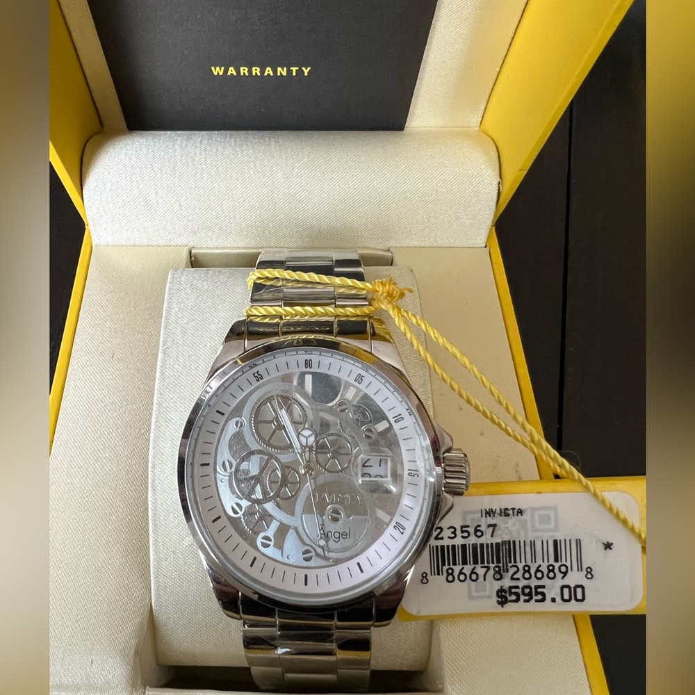 Invicta Angel Silver Skeleton Dial Watch with Stainless Steel Band 23567